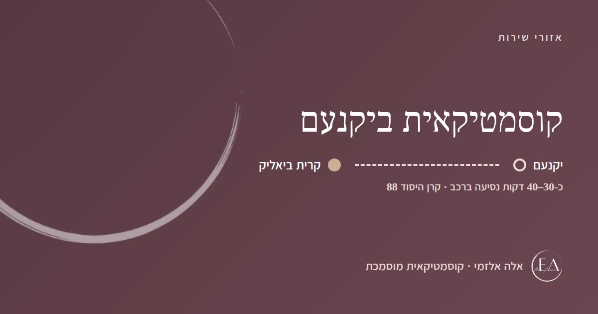 תרשים סכמתי: קוסמטיקאית ביקנעם – הדרך מיקנעם לקליניקה בקרית ביאליק, כ-30–40 דקות נסיעה ברכב