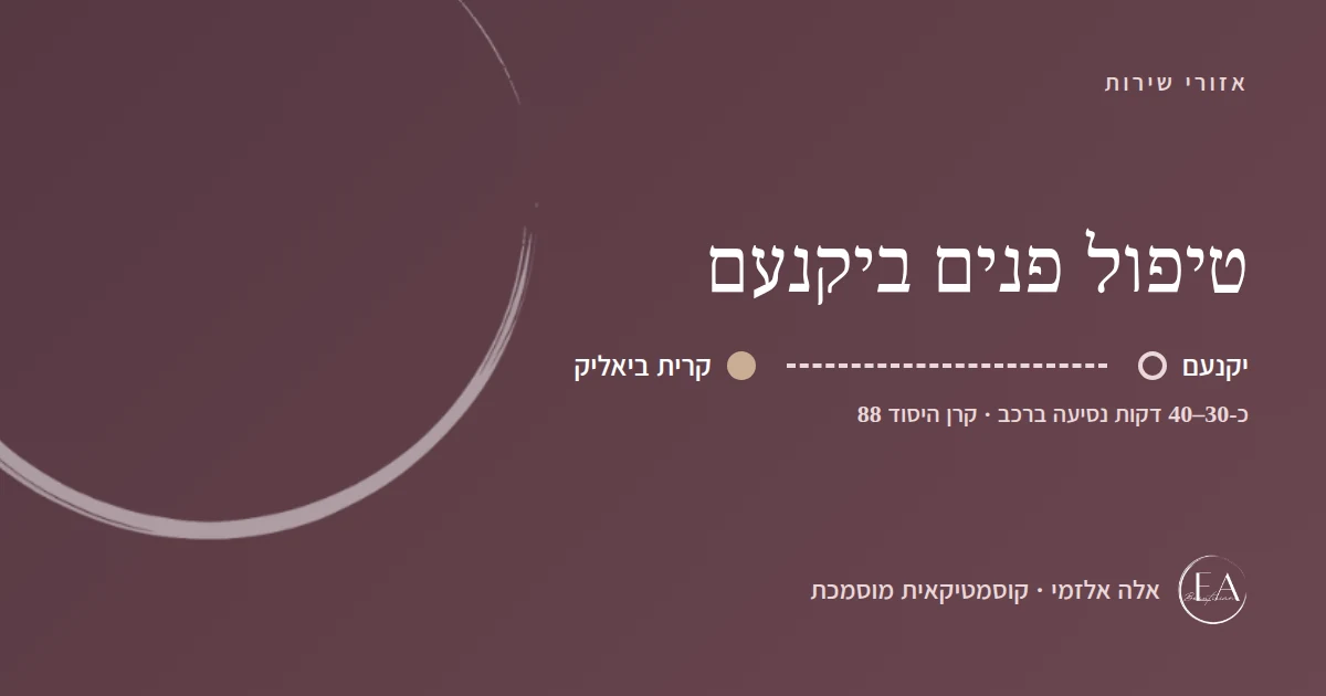 תרשים סכמתי: טיפול פנים ביקנעם – הדרך מיקנעם לקליניקה בקרית ביאליק, כ-30–40 דקות נסיעה ברכב