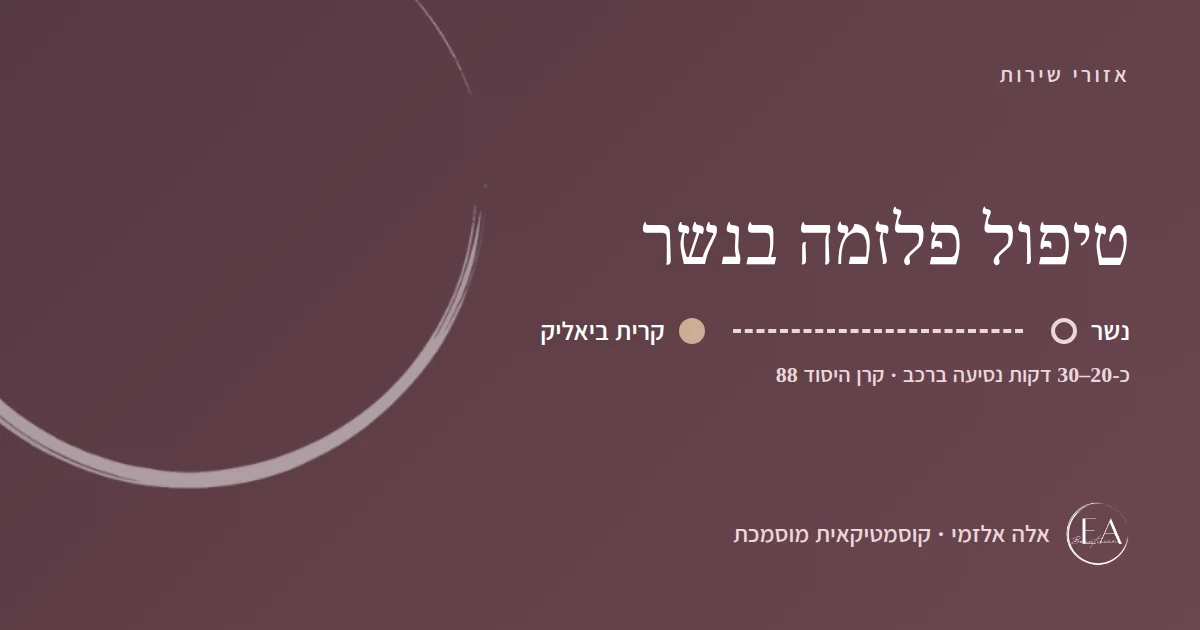 תרשים סכמתי: טיפול פלזמה בנשר – הדרך מנשר לקליניקה בקרית ביאליק, כ-20–30 דקות נסיעה ברכב