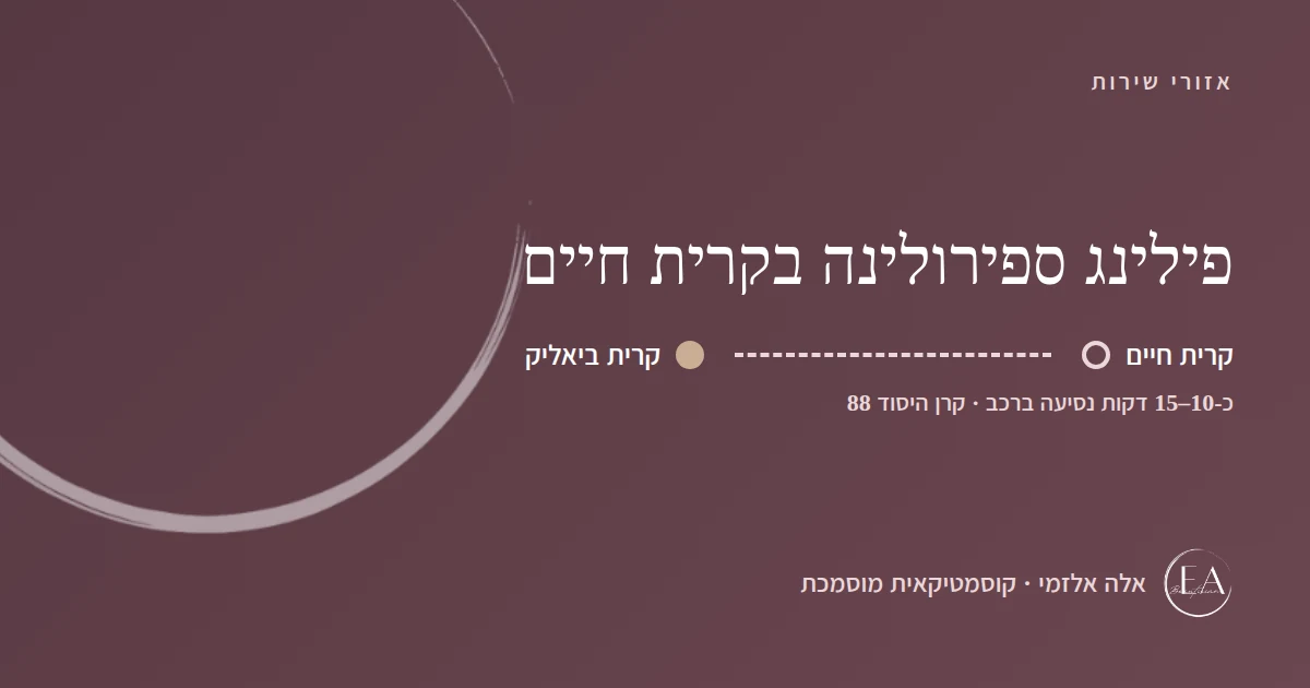 תרשים סכמתי: פילינג ספירולינה בקרית חיים – הדרך מקרית חיים לקליניקה בקרית ביאליק, כ-10–15 דקות נסיעה ברכב