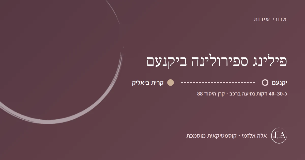 תרשים סכמתי: פילינג ספירולינה ביקנעם – הדרך מיקנעם לקליניקה בקרית ביאליק, כ-30–40 דקות נסיעה ברכב